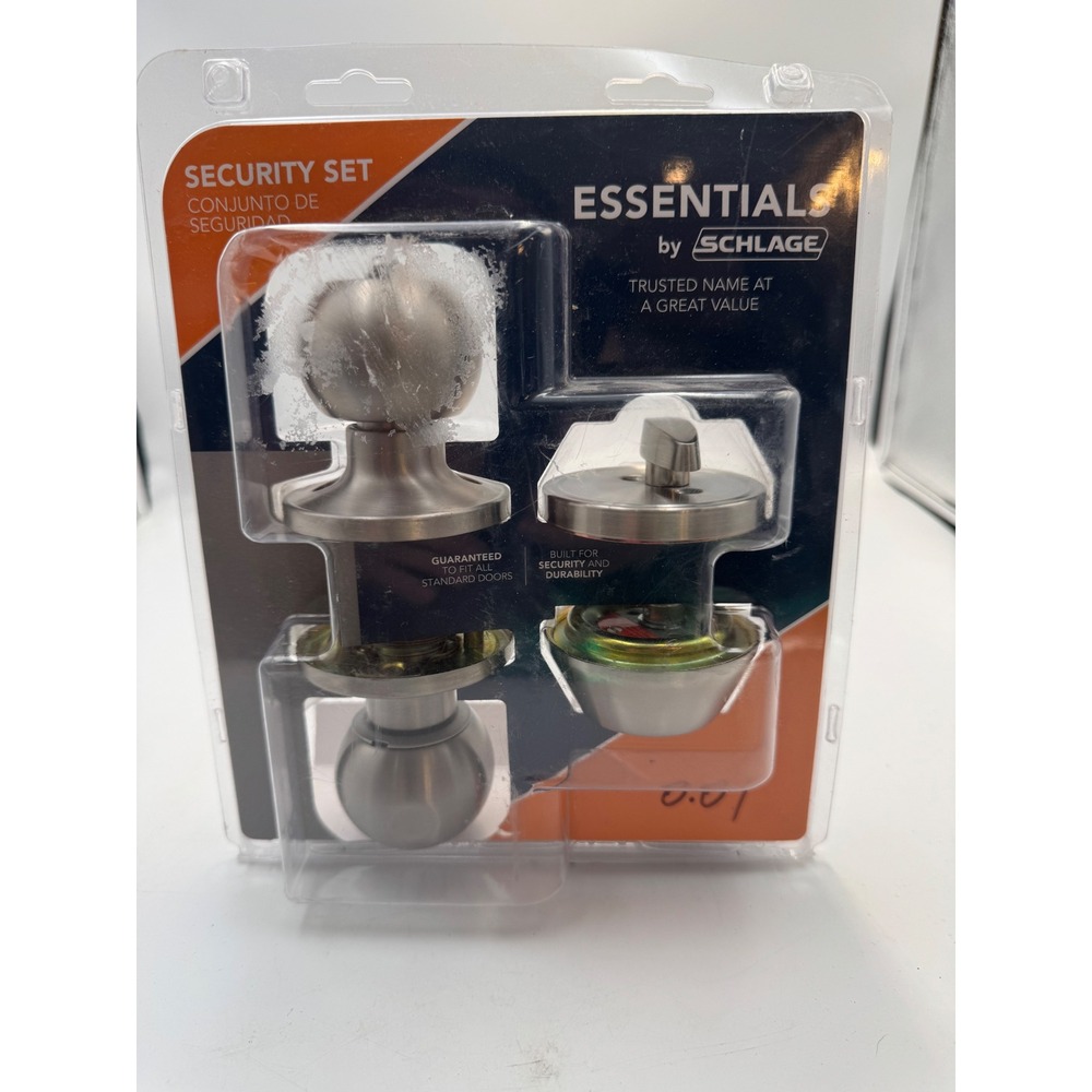 Schlage Essentials Satin Nickel Entry Door Knob and Deadbolt Security Set J540V